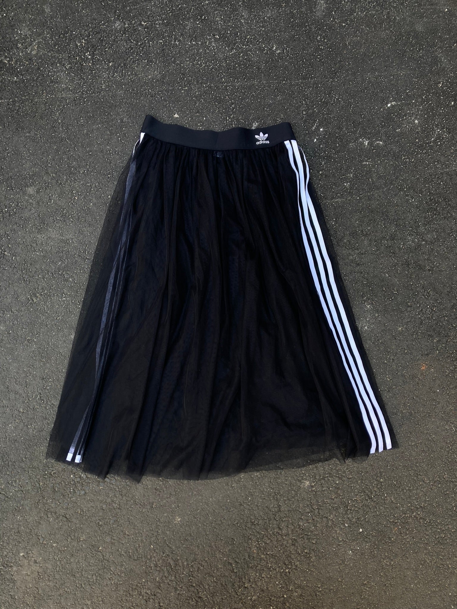 Adidas Black Tulle Mesh Skirt - Balletcore Streetwear Midi Size M