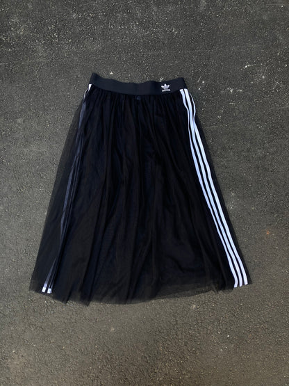 Adidas Black Tulle Mesh Skirt - Balletcore Streetwear Midi Size M