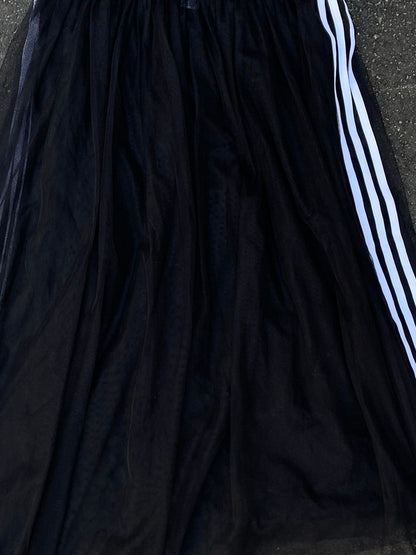 Adidas Black Tulle Mesh Skirt - Balletcore Streetwear Midi Size M