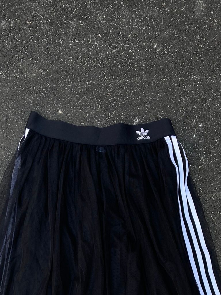 Adidas Black Tulle Mesh Skirt - Balletcore Streetwear Midi Size M