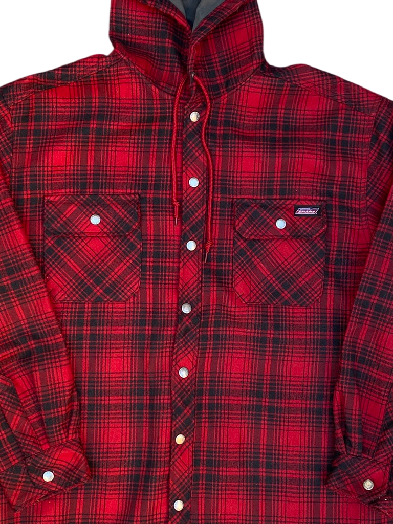Dickies Quilted Lined Hooded Flannel Shirt Jacket - Red Plaid