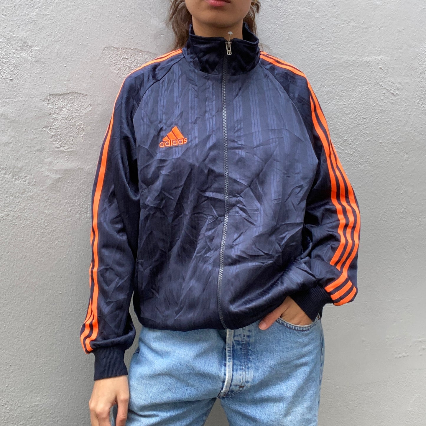 Blue and Orange Adidas Track Suit front