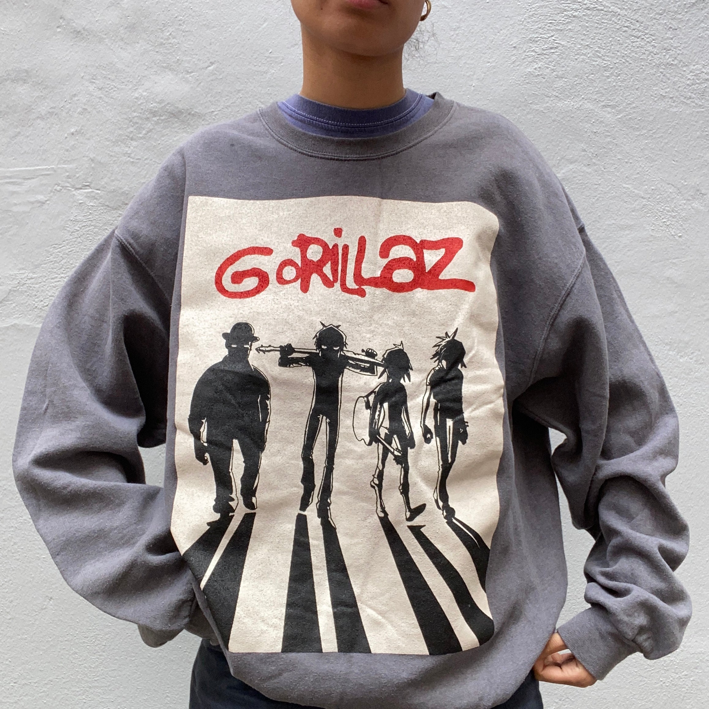 Gorillaz Mens Large Sweatshirt G-Foot Sweater Graphic Print Gray shops Casual