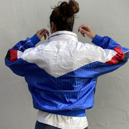 90s White/Blue Asics Windbreaker back