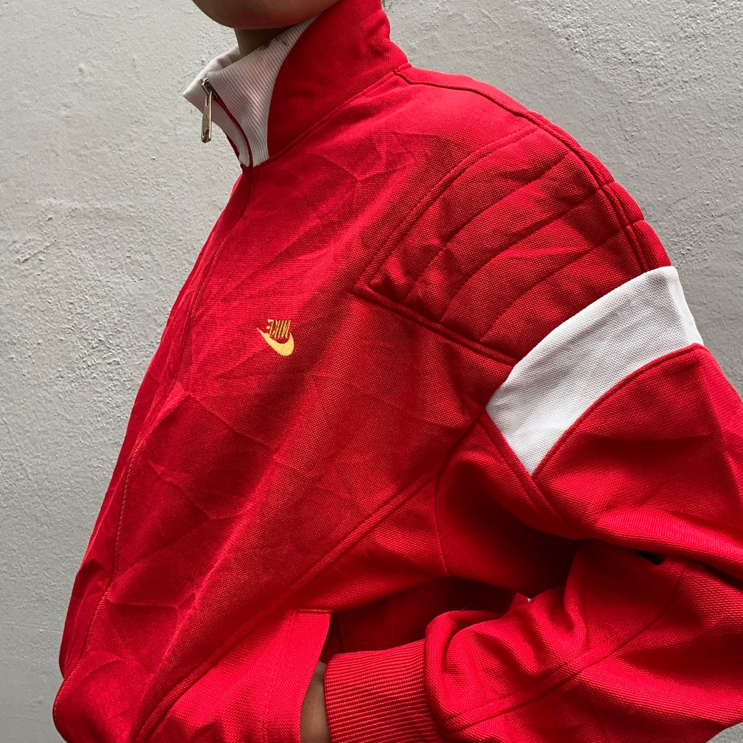 Red nike track suit 80s side