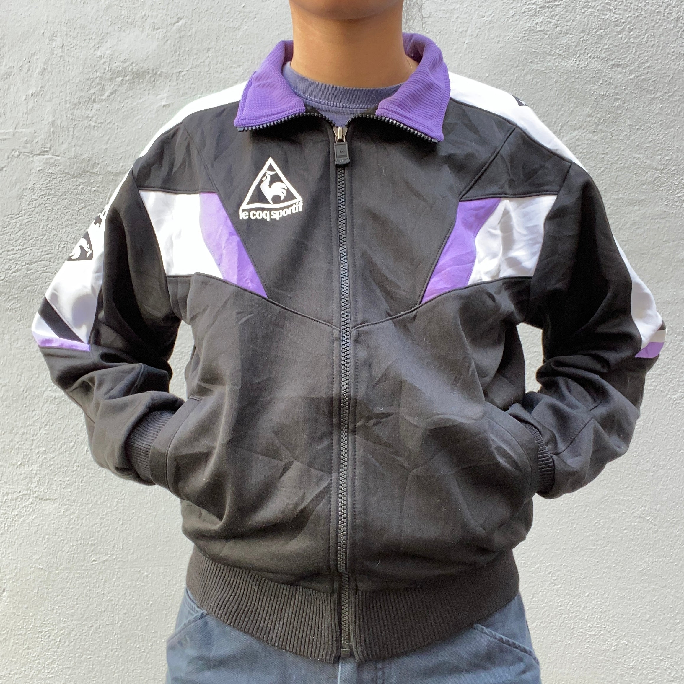 Vintage 90s Le best Coq Sportif Track Suit Jacket Windbreaker Size Small White Purple