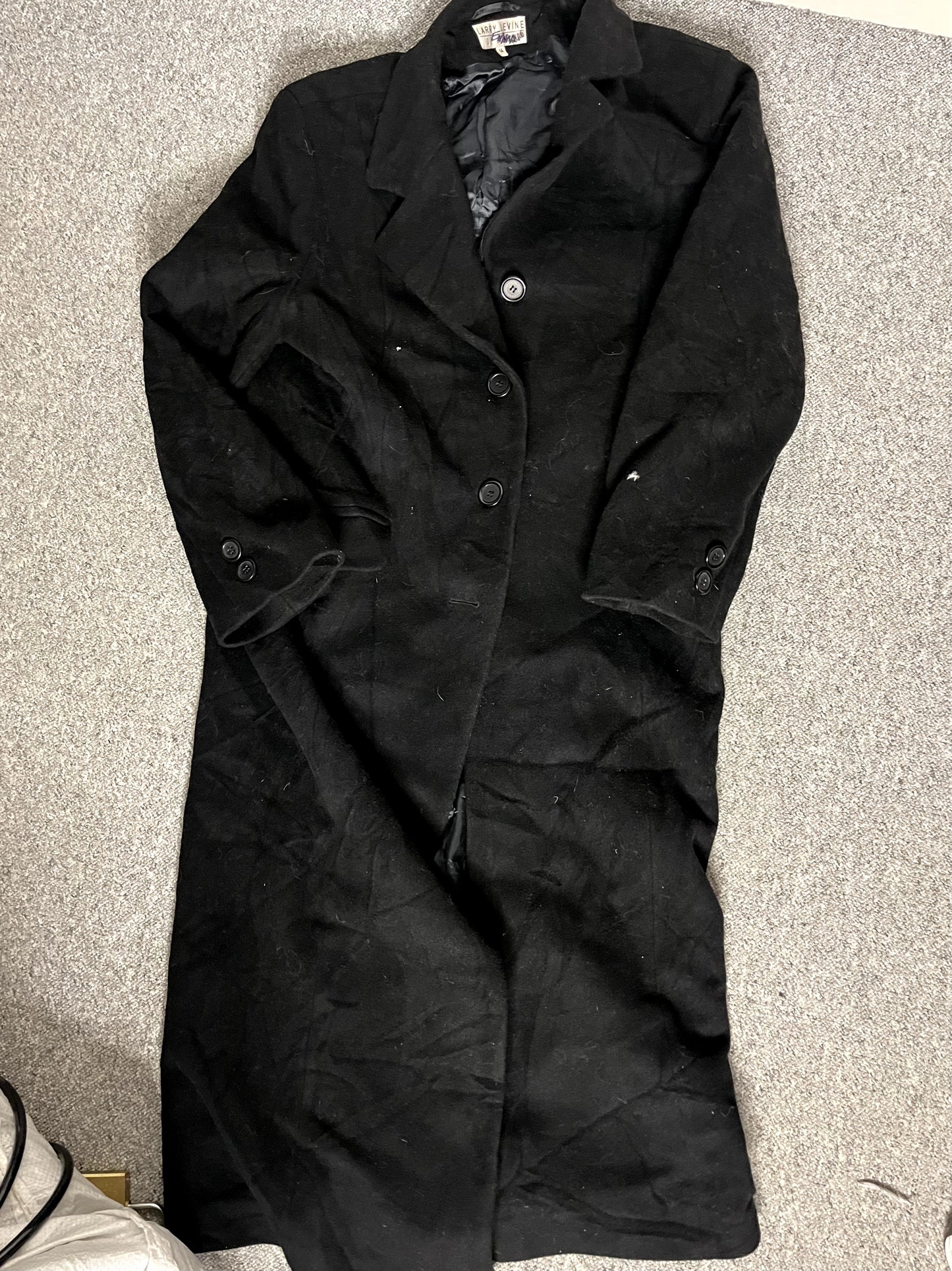 Vintage Larry Levine Black Cashmere, Lambswool Coat